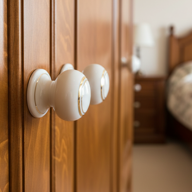 White Ceramic Gold Line Cupboard Knob
