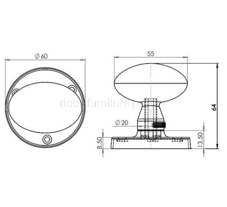 Satin Chrome Oval Mortice Door Knob Set