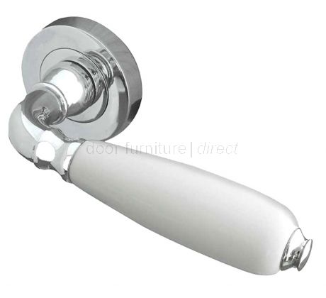 Oxford White China on Polished Chrome Rose Door Handles