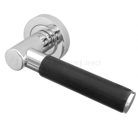 Ascot Black Leather and Chrome Lever on Rose Door Handles