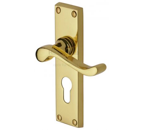 Bedford Scroll Lever Polished Brass 48mm Euro Cylinder Door Handles