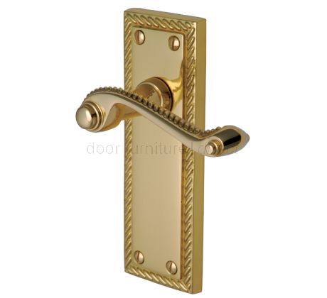 Georgian Polished Brass Rope Edge Long Plate Latch Door Handles