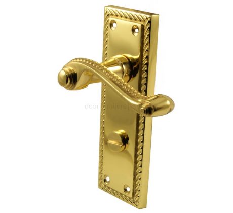 Georgian Polished Brass Rope Edge Bathroom Lock Door Handles