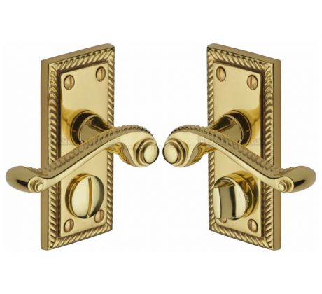 Georgian Polished Brass Rope Edge Privacy Lock Door Handles