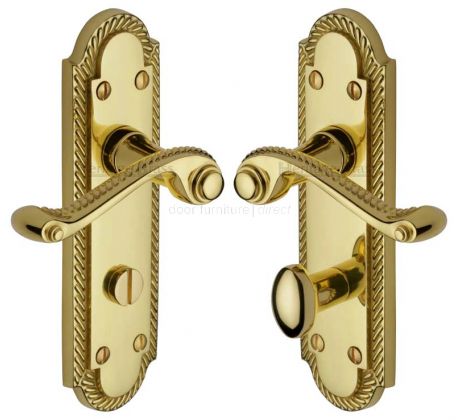 Gainsborough Polished Brass Rope Edge Bathroom Lock Door Handles