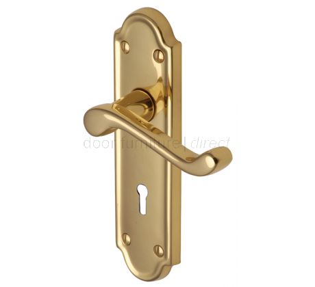 Meridian Scroll Lever Polished Brass Keyhole Door Handles