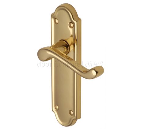 Meridian Scroll Lever Polished Brass Long Plate Latch Door Handles