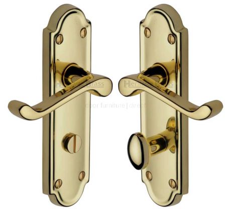 Meridian Scroll Lever Polished Brass Bathroom Lock Door Handles