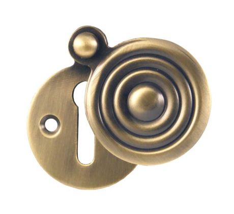 Antique Brass Reeded Door Key Hole Escutcheon 33mm