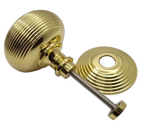 Heritage RR906 Polished Brass 76mm Reeded Centre Door Knob