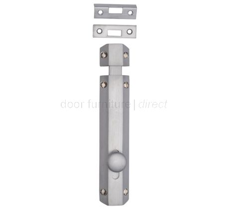 Satin Chrome Decorative Flat Door Bolt 8in (200mm)