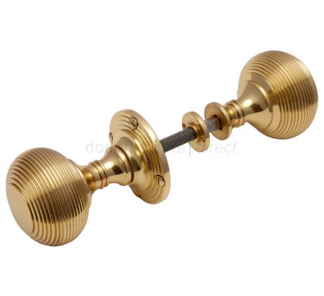 Polished Brass Reeded Rim Door Knob Set 55mm