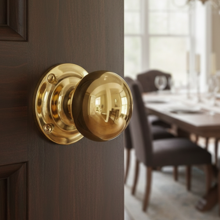 Polished Brass V980 Victoria Mortice Door Knob Set 55mm