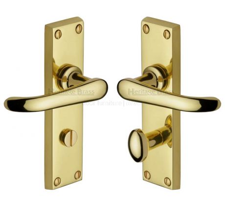 Windsor Straight Lever Polished Brass Bathroom Lock Door Handles