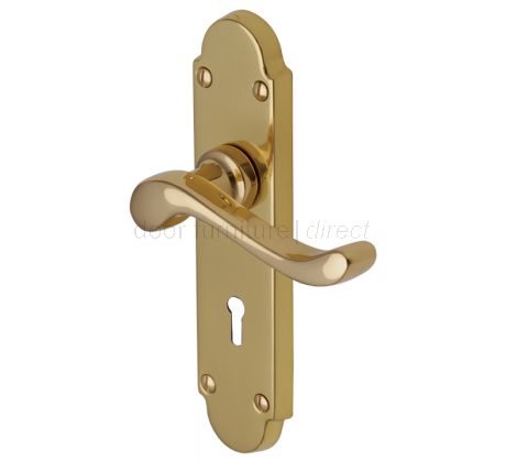 Savoy Polished Brass Scroll Lever Keyhole Door Handles