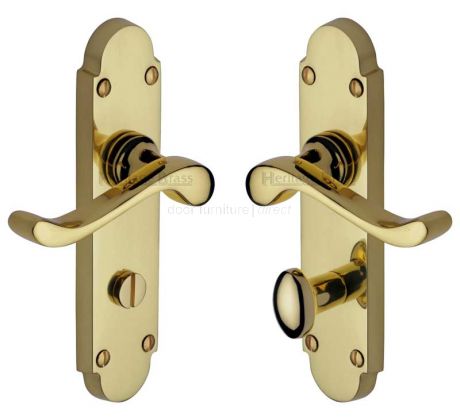 Savoy Scroll Lever Polished Brass Bathroom Lock Door Handles