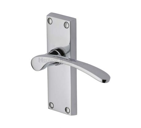 Sophia Curved Lever Polished Chrome Short Plate Latch Door Handles