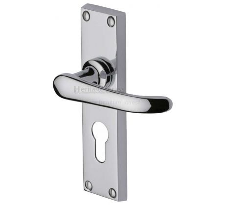 Windsor Straight Lever Polished Chrome 48mm Euro Cylinder Door Handles