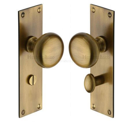 Heritage Balmoral Antique Brass Knob on Bathroom Plate