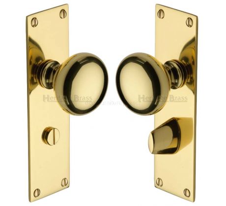 Heritage Balmoral Polished Brass Knob on Bathroom Plate