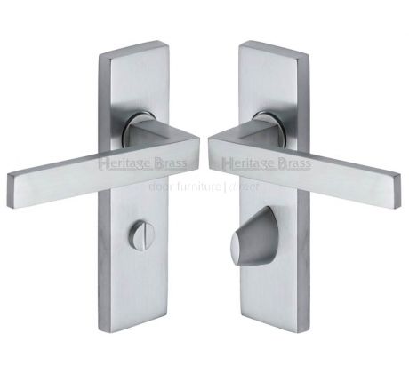 Delta Straight Lever Satin Chrome Bathroom Door Handles