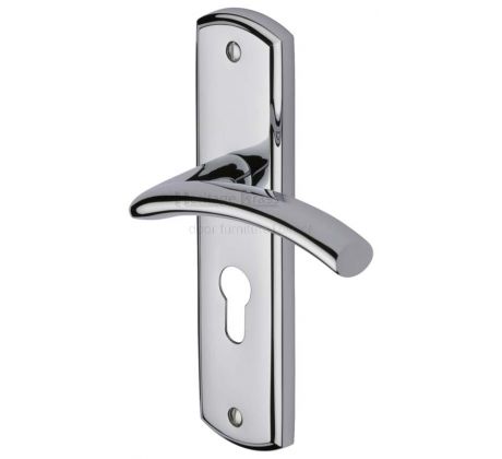 Centaur Curved Lever Polished Chrome 48mm Euro Cylinder Door Handles