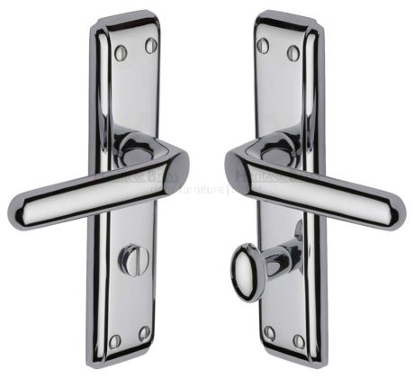 Deco Straight Lever Polished Chrome Bathroom Lock Door Handles