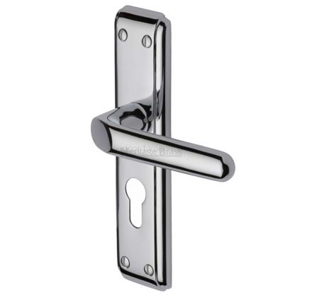 Deco Straight Lever Polished Chrome 48mm Euro Cylinder Door Handles