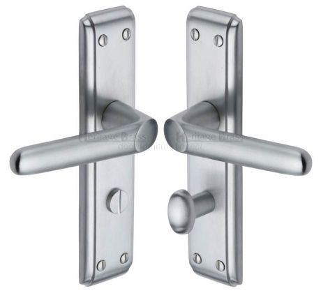 Deco Straight Lever Satin Chrome Bathroom Door Handles