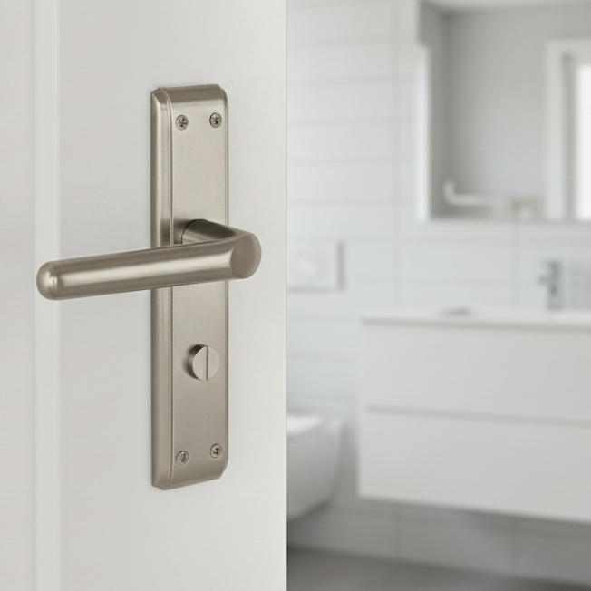 Deco Straight Lever Satin Chrome Bathroom Door Handles