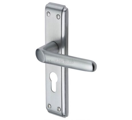 Deco Straight Lever Satin Chrome 48mm Euro Cylinder Door Handles