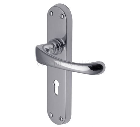Gloucester Shaped Lever Polished Chrome Keyhole Door Handles