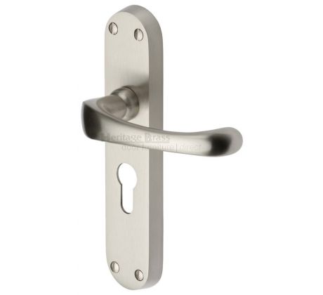 Gloucester Shaped Lever Satin Nickel 48mm Euro Cylinder Door Handles