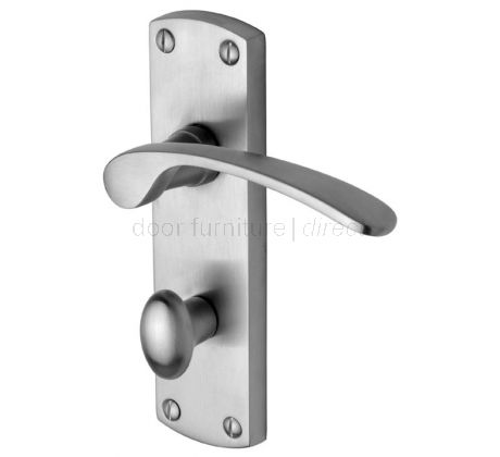 Luca Curved Lever Satin Chrome Bathroom Lock Door Handle Set
