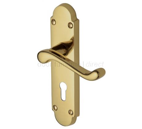 Milton Polished Brass Scroll Lever Keyhole Door Handle Set