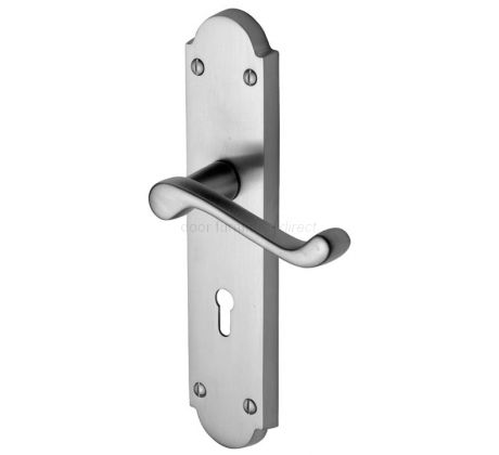 Milton Satin Chrome Scroll Lever Keyhole Door Handle Set