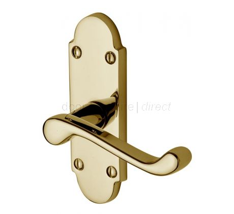 Milton Scroll Lever Polished Brass Short Plate Latch Door Handle Set