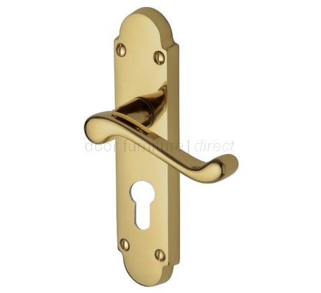 Milton Scroll Lever Polished Brass 48mm Euro Cylinder Door Handles
