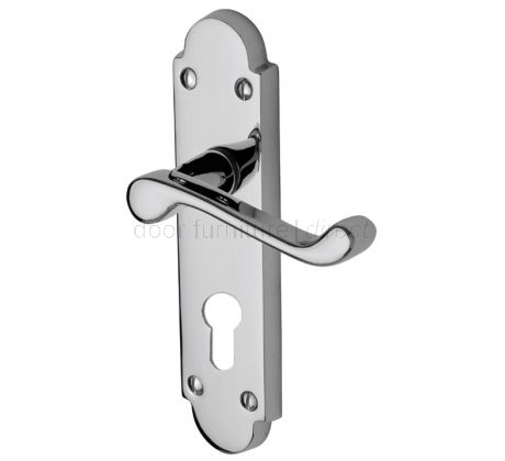Milton Scroll Lever Polished Chrome 48mm Euro Cylinder Door Handles