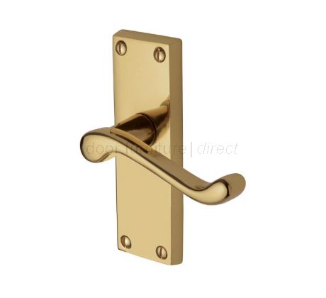 Malvern Scroll Lever Polished Brass Short Plate Latch Door Handle Set