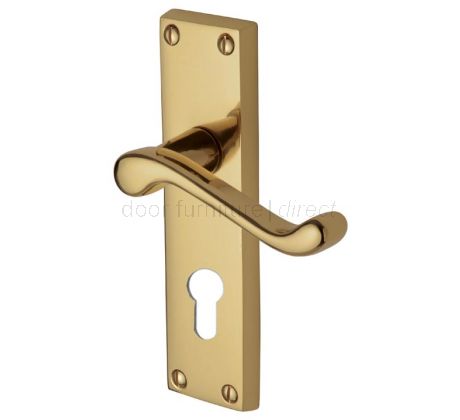 Malvern Scroll Lever Polished Brass 48mm Euro Cylinder Door Handles