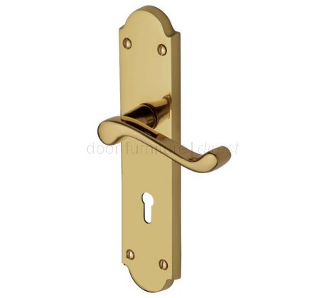Kensington Polished Brass Scroll Lever Keyhole Door Handle Set
