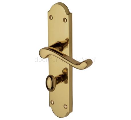 Kensington Scroll Lever Polished Brass Bathroom Door Handle Set