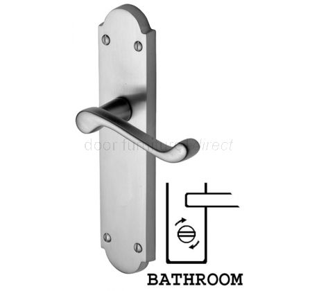 Kensington Scroll Lever Satin Chrome Bathroom Door Handle Set