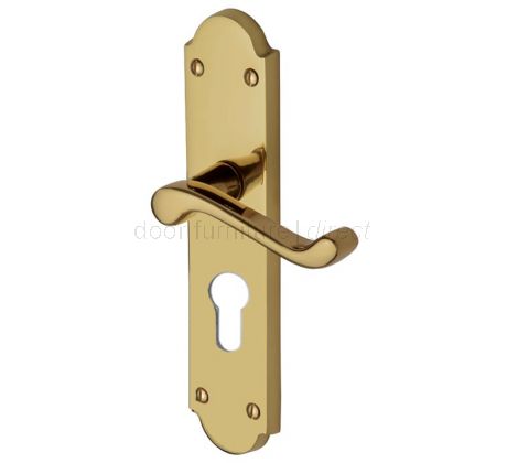 Kensington Scroll Lever Polished Brass 48mm Euro Cylinder Door Handles