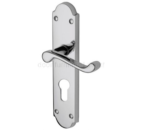 Kensington Scroll Lever Pol Chrome 48mm Euro Cylinder Door Handles