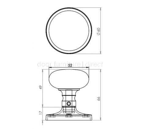 Contract Satin Chrome Mushroom Mortice Door Knobs 52mm