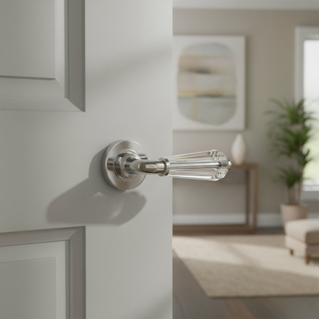 Fluted Glass Lever on Polished Chrome Rose