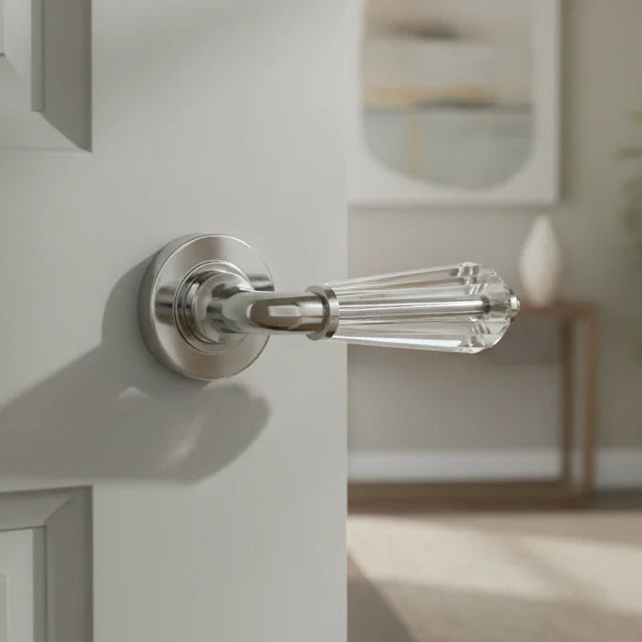 Fluted Glass Lever on Polished Chrome Rose