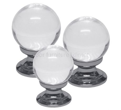 Clear Glass Ball Cupboard Knob Polished Chrome Rose